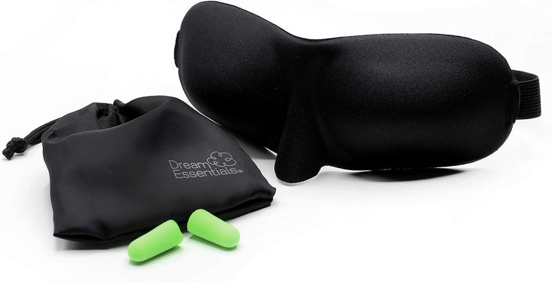 Dream Essentials Sweet Dreams Contoured Sleep Mask with Earplugs and Carry Pouch - Black - Image 1